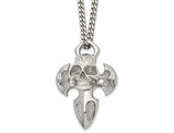 Stainless Steel Polished Skull and Cross Pendant Necklace with Chain (24 Inches)